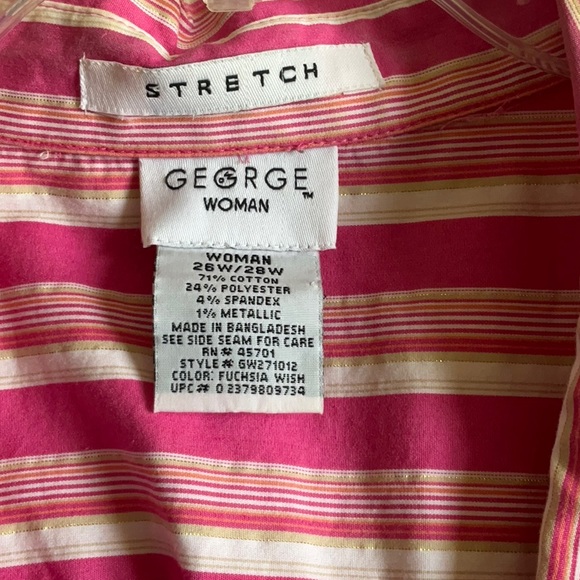 George Pink & White Striped Blouse, 26W/28W, with Cap Sleeves - Picture 4 of 5